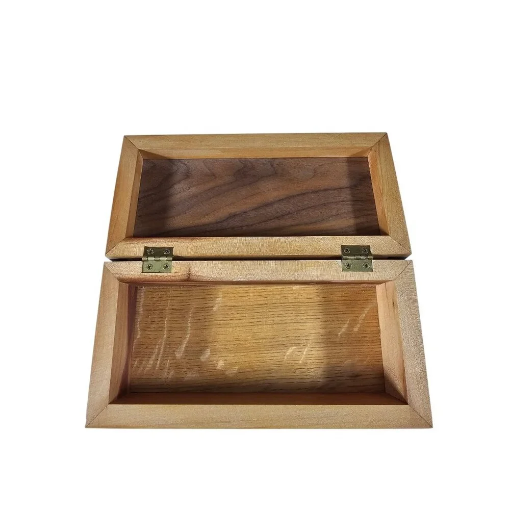 Handcrafted Wooden Trinket Jewelry Box Dovetail Corners Two Tone Wood 8 Inch